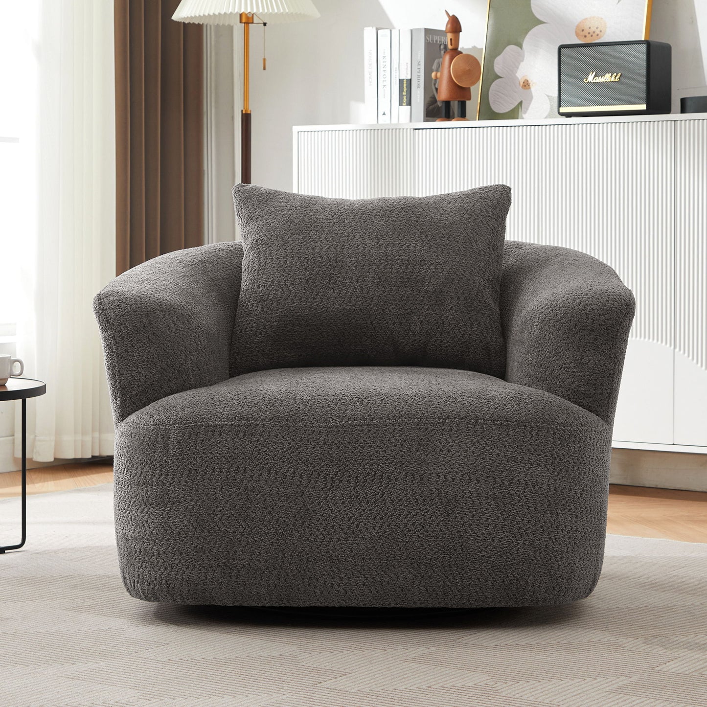 Chenille Upholstered 360ÔøΩÔøΩ Swivel Barrel Sofa Chair With Throw Pillow, Accent Chair For Living Room, Office And Hotel - Gray