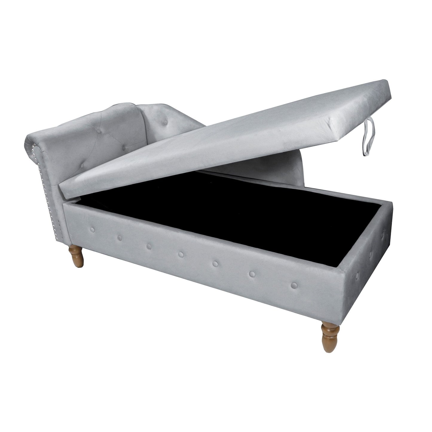 Chaise Lounge Indoor, Velvet Lounge Chair For Bedroom With Storage & Pillow, Modern Upholstered Rolled Arm Chase Lounge For Sleeping With Nailhead Trim For Living Room Bedroom Office - Gray