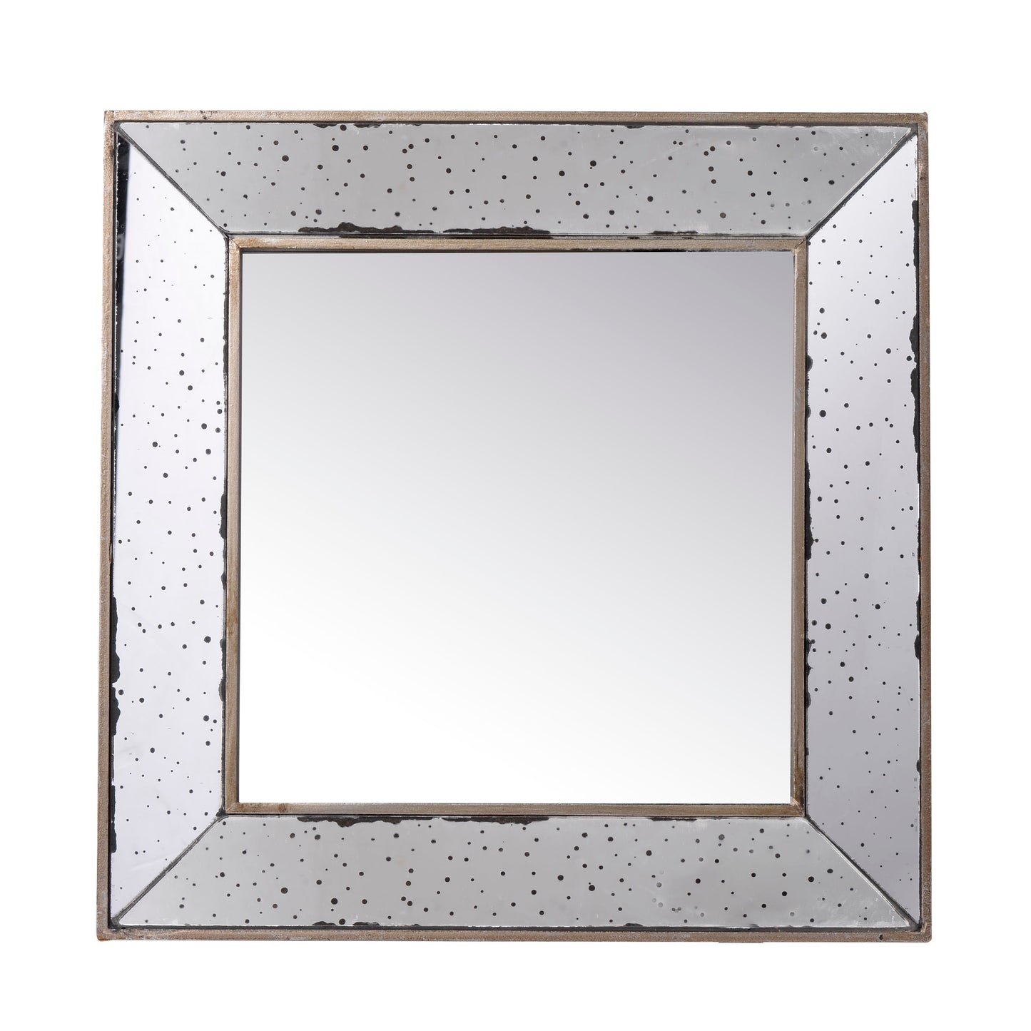 Distressed Square Accent Mirror, Traditional Style Framed Wall Mirror For Living Room, Entryway, Office, Bedroom, Hallway - Silver