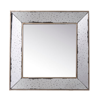Distressed Square Accent Mirror, Traditional Style Framed Wall Mirror For Living Room, Entryway, Office, Bedroom, Hallway - Silver