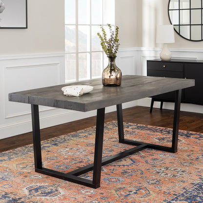 Modern Distressed Solid Wood And Metal Open Frame Dining Table - Gray