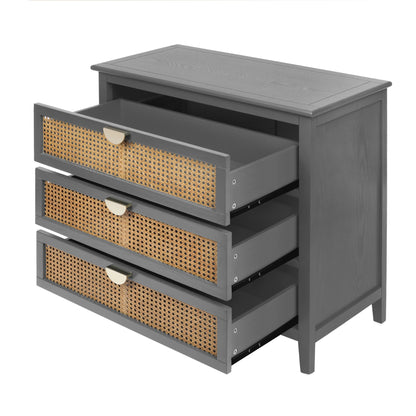 3 Drawer Cabinet Natural Rattan Suitable For Bedroom - Gray