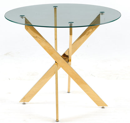 Dining Table With Cross Metal Leg And Glass, Modern Space Saving Kitchen Table For Living Room - Golden