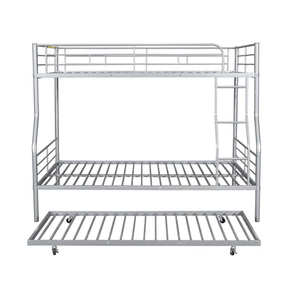Full Long Over Queen Metal Bunk Bed With Trundle - Silver