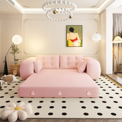 Human Dog Bed, Lazy Sofa Couch, Multifunctional Foldable Sofa Bed, 3 In 1 Teddy Fabric Sleeper Sofa Bed For Living Room Guest Bed, Playroom - Pink