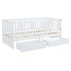 Twin Size Daybed With Fence Guardrails And 2 Drawers, Split Into Independent Floor Bed & Daybed - White