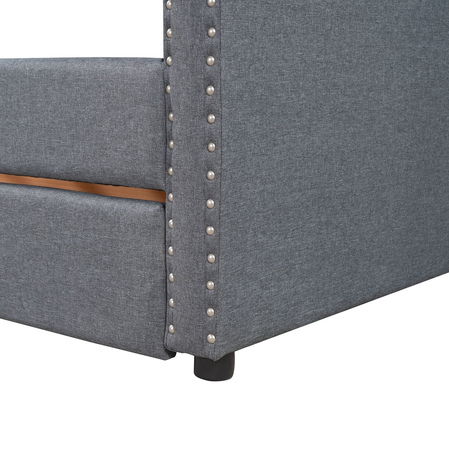 Twin Size Upholstered Daybed With Two Drawers, Slat Support - Gray