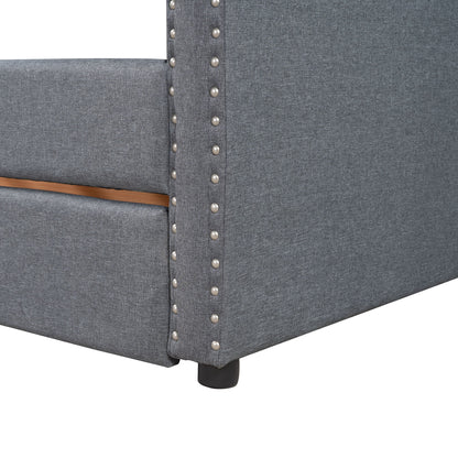 Twin Size Upholstered Daybed With Two Drawers, Slat Support - Gray