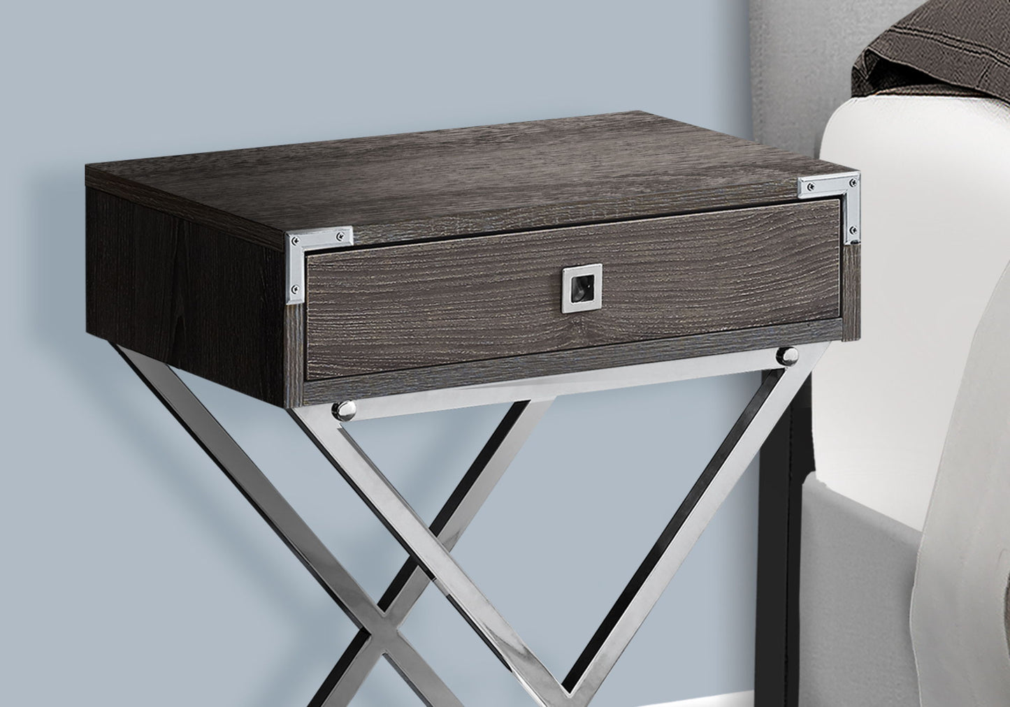 Accent Side Table, Storage Drawer - Taupe