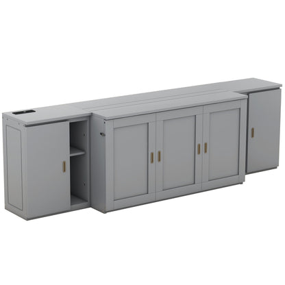 Queen Size Murphy Bed With Shelves, Cabinets And USB Ports - Gray