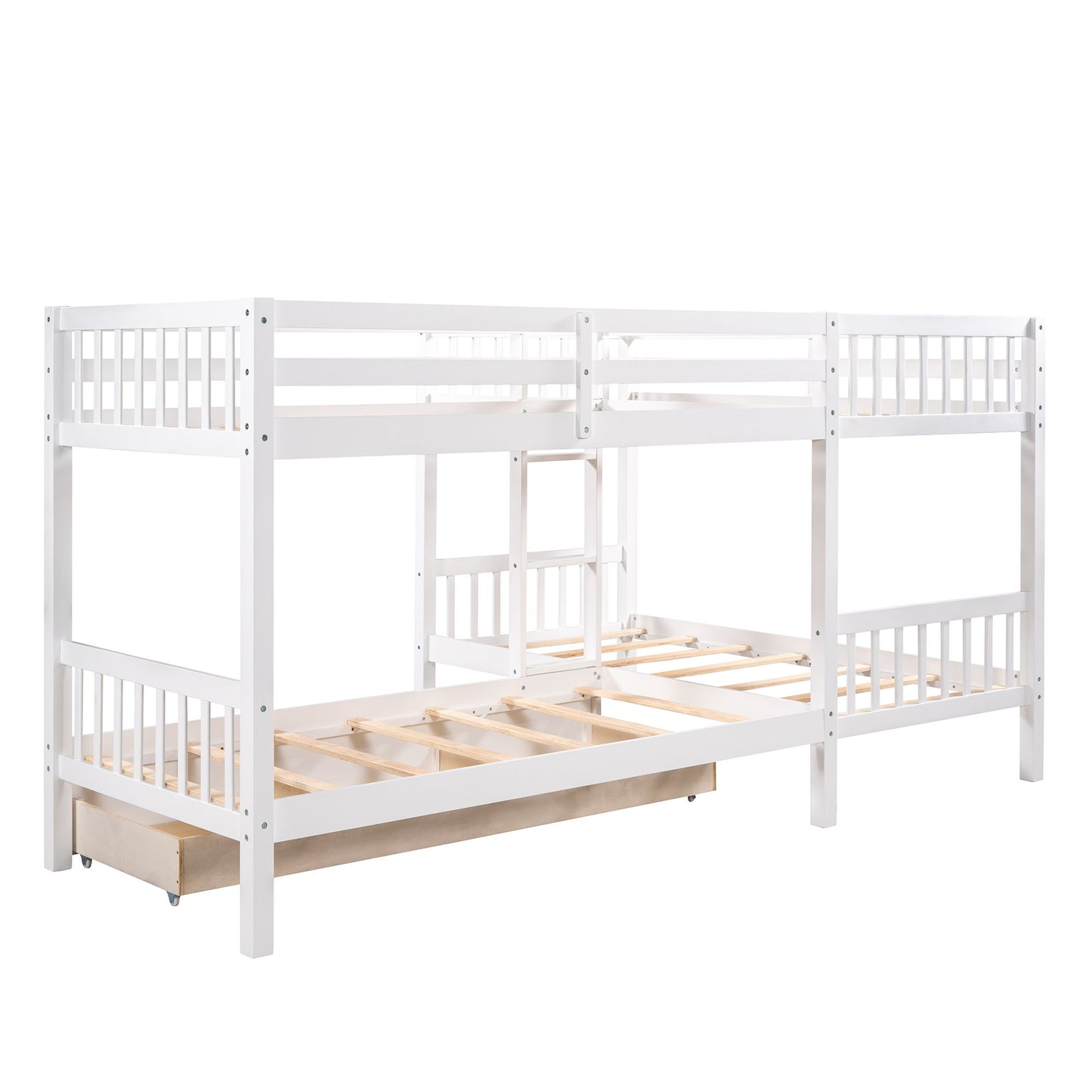 Twin L Shaped Bunk Bed With Drawers - White