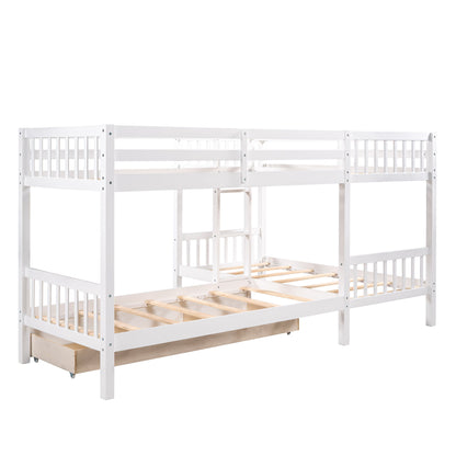 Twin L Shaped Bunk Bed With Drawers - White