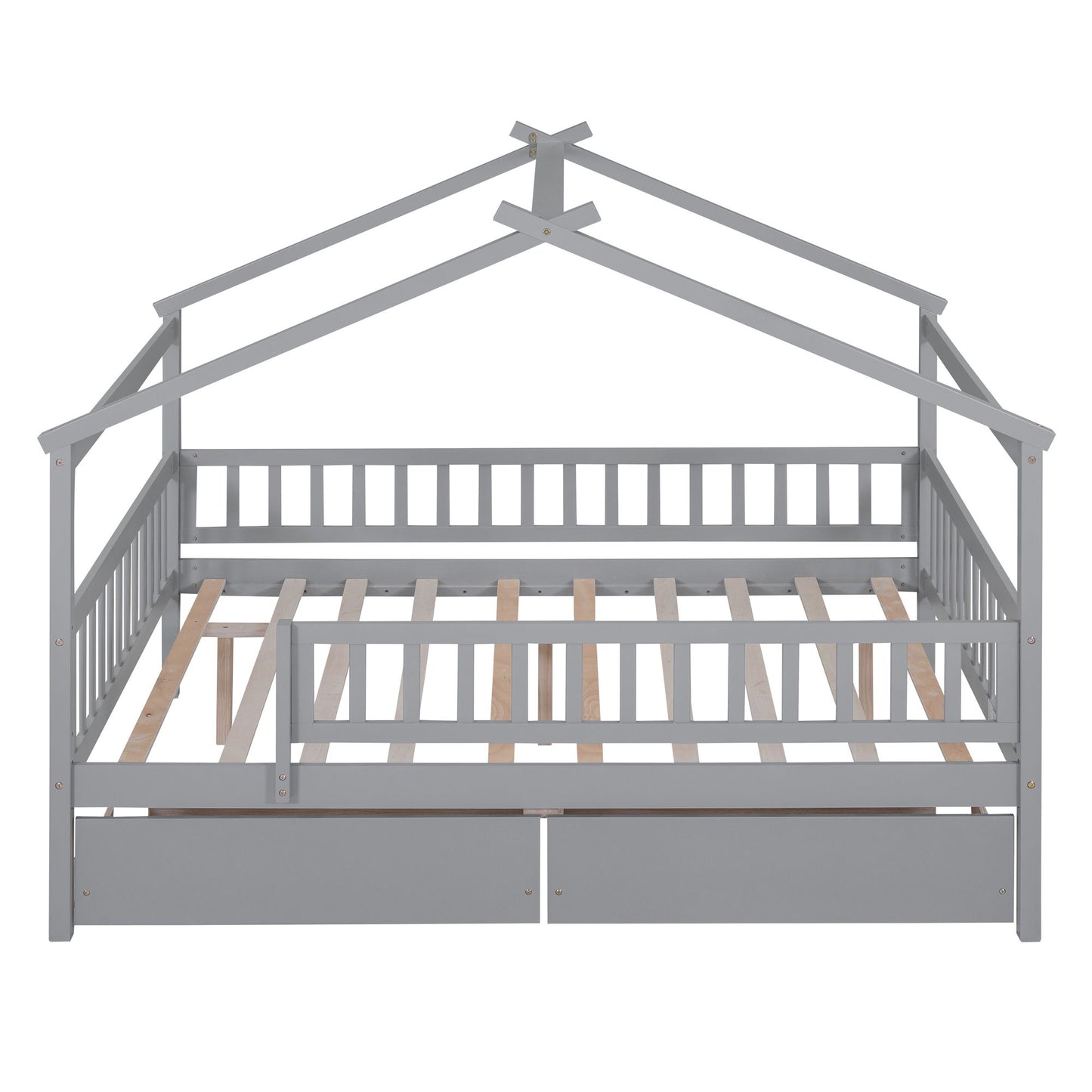Full Size House Bed With 2 Drawers - Gray