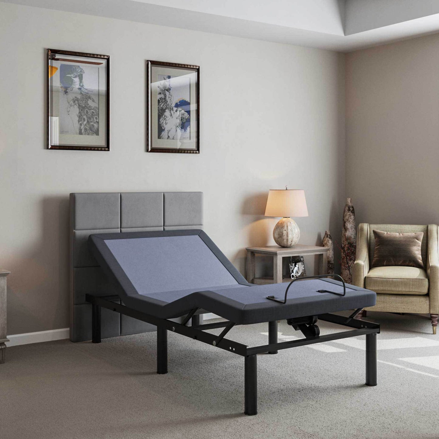 Bt2000 - Twin Adjustable Bed Base With Full-Range Positions Adjustment - Blue / Gray