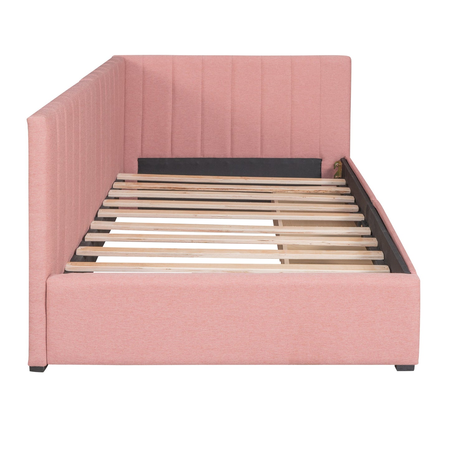 Twin Size Upholstered Daybed With 2 Storage Drawers, Sofa Bed Frame No Box Spring Needed - Pink