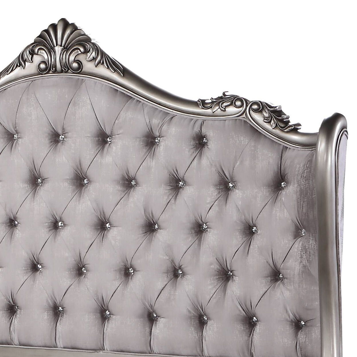 Ariadne - Queen Velvet Bed - Antique Silver