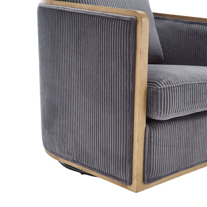 Corduroy Swivel Barrel Chair, Comfortable Accent Sofa, 360 Degree Swivel - Dark Gray