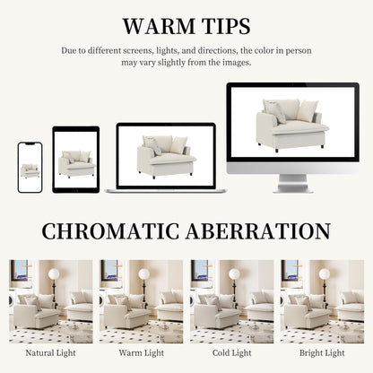 Oversized Single Seat Sofa Module For Modular Sectional Wide Seat, Armchair With Pillows Modern Upholstered Comfy Single Couch Lounge - Beige