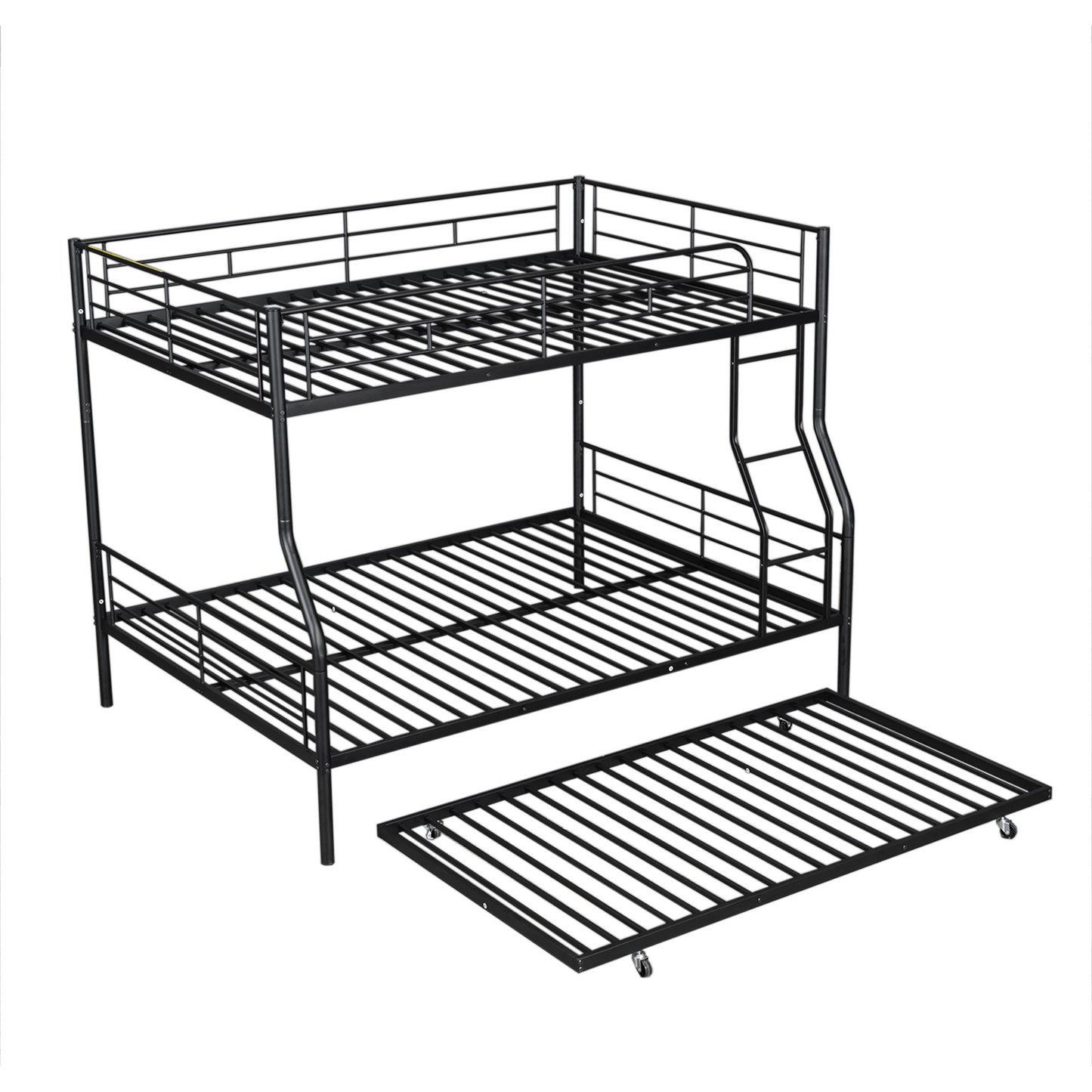 Full Long Over Queen Metal Bunk Bed With Trundle - Black