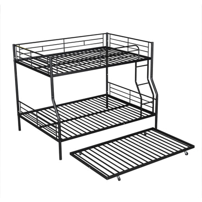 Full Long Over Queen Metal Bunk Bed With Trundle - Black
