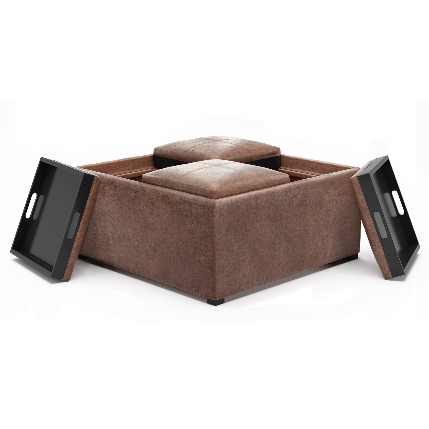 Avalon - Square Coffee Table Storage Ottoman - Distressed Umber Brown