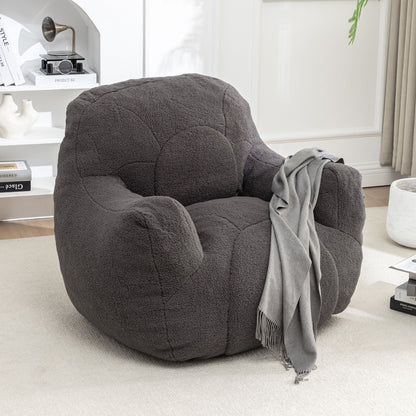 Comfy Bean Bag Chair With Filler, Tufted Memory Foam Sofa Teddy Fabric, Fluffy And Cozy Seating For Dorm, Apartment, Or Living Room - Dark Gray