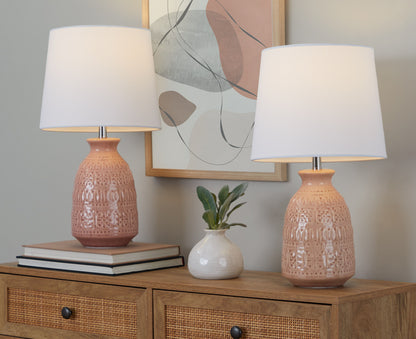 Claudia - Contemporary Lamp (Set of 2) - Rose Tan / Polished Nickel / White