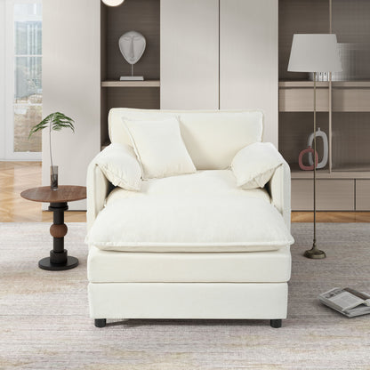 Oversized Recliner Chair With Movable Ottoman, Soft Chenille Upholstered Lounge Chair - Beige