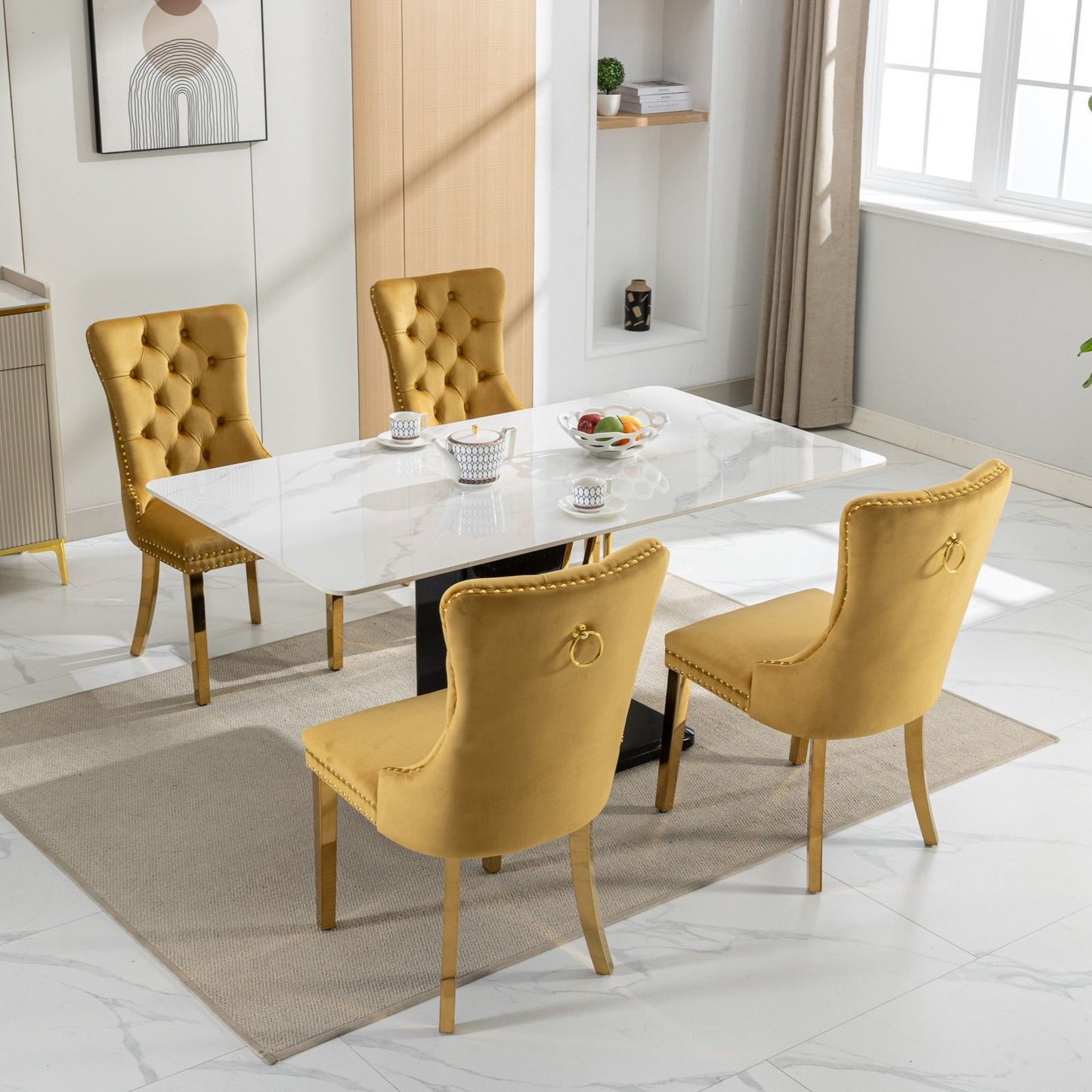 Nikki - Modern, High-End Tufted Solid Wood Contemporary Velvet Upholstered Dining Chair With Golden Stainless Steel Plating Legs, Nailhead Trim (Set of 2) - Gold