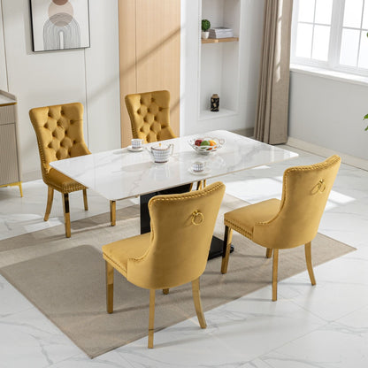 Nikki - Modern, High-End Tufted Solid Wood Contemporary Velvet Upholstered Dining Chair With Golden Stainless Steel Plating Legs, Nailhead Trim (Set of 2) - Gold