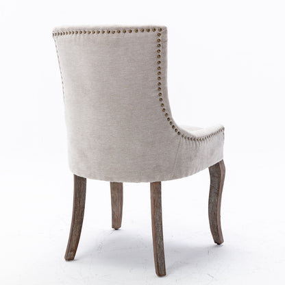 Ultra Side Dining Chair,Thickened Fabric Chairs With Neutrally Toned Solid Wood Legs, Bronze Nail Head (Set of 2) - Beige