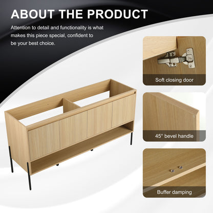 Modern Freestanding Bathroom Vanity With 4 Soft Close Cabinet Doors - Oak