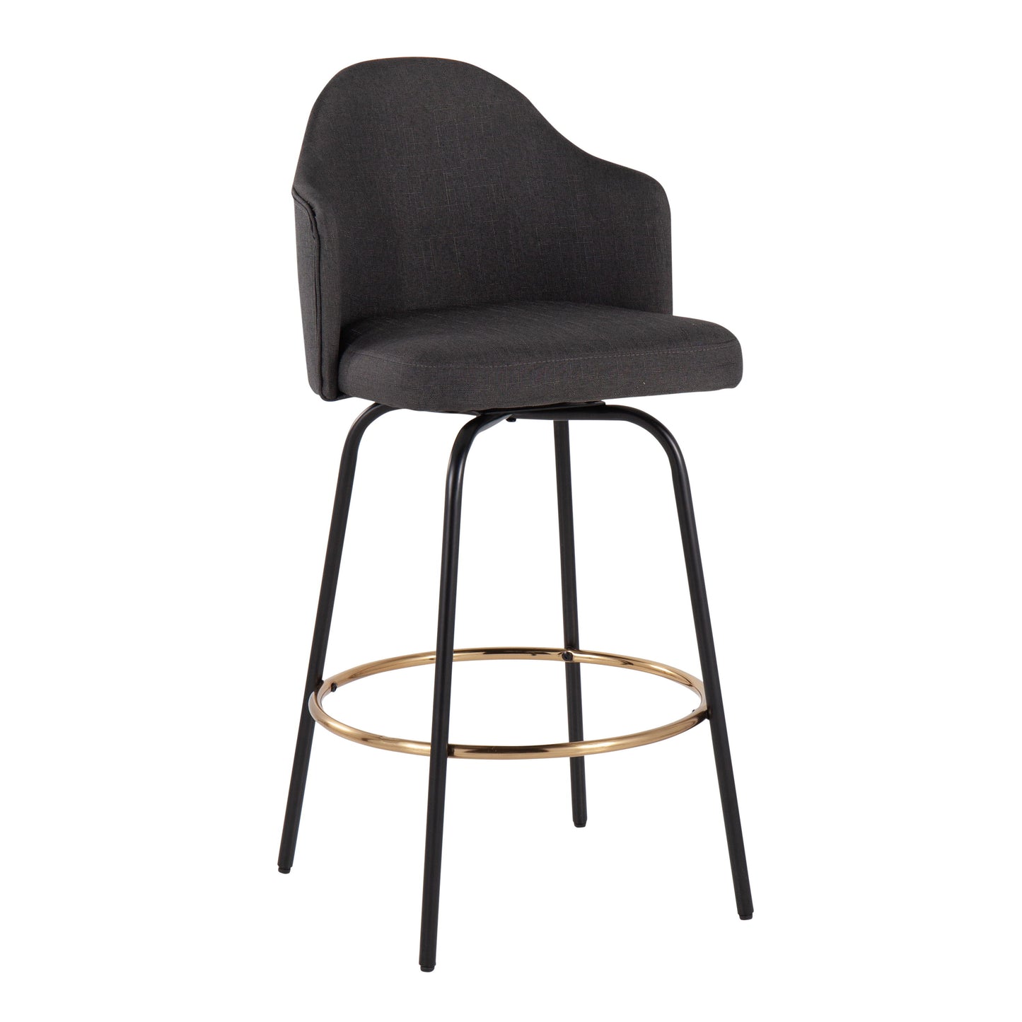 Ahoy - Contemporary Fixed Height Counter Stool Round Gold Footrest (Set of 2) - Charcoal / Black