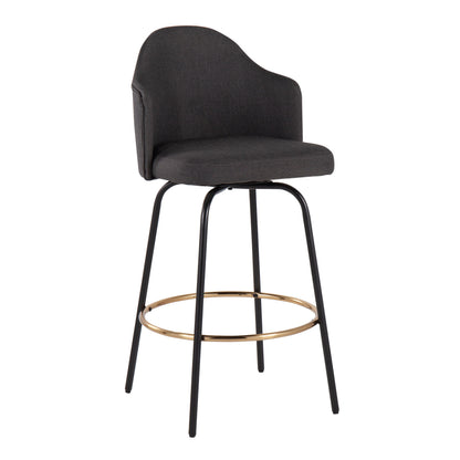 Ahoy - Contemporary Fixed Height Counter Stool Round Gold Footrest (Set of 2) - Charcoal / Black