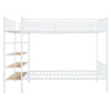 Twin Over Full Bunk Bed With 5 Tier Shelves - White