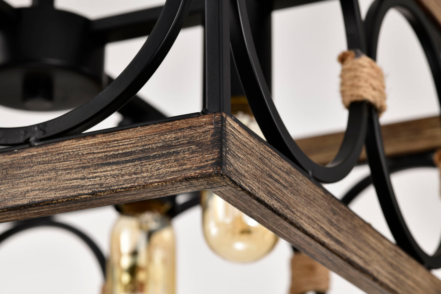 4 Light (Bulb No Included) Farmhouse Rectangle Pendant Light, Wood Texture Vintage Rustic Chandeliers Metal Industrial Hanging Light Fixtures For Kitchen, Entryway, Dining Room - Black / Natural