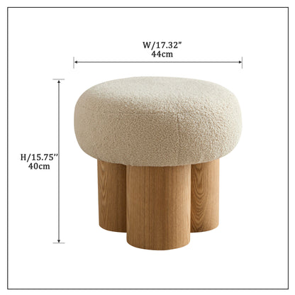 Mushroom Stool With Plush Cushion, Wooden Barrel Pipe - Greige / Walnut