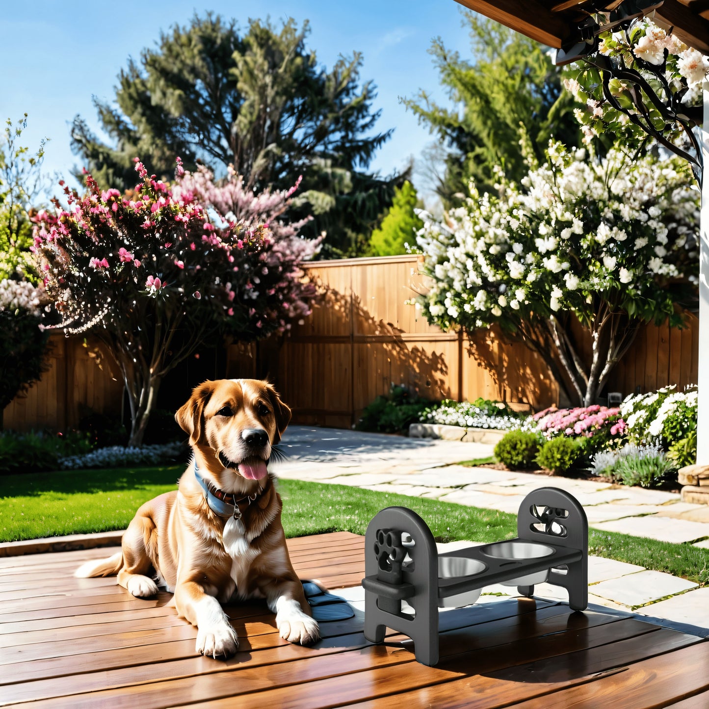 Adjustable Pet Bowl Travel Ready HDPE Durable Poly Lumber Recycled - Black