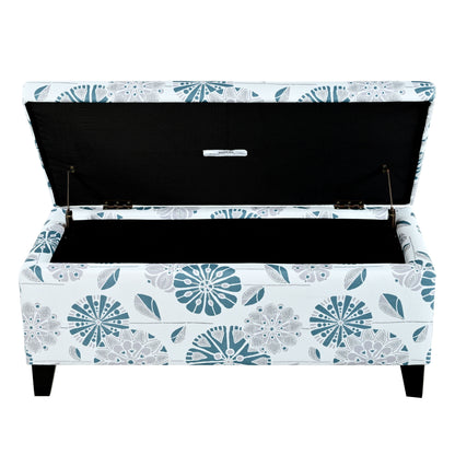 Luxury Storage Ottoman With Floral Patterned Fabric, Soft Close Hinges, Functional Footrest & Seat - Multicolor