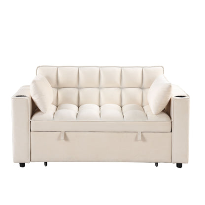 Multi Functional Sofa Bed With Cup Holder And USB Port For Living Room Or Apartments - Milk White