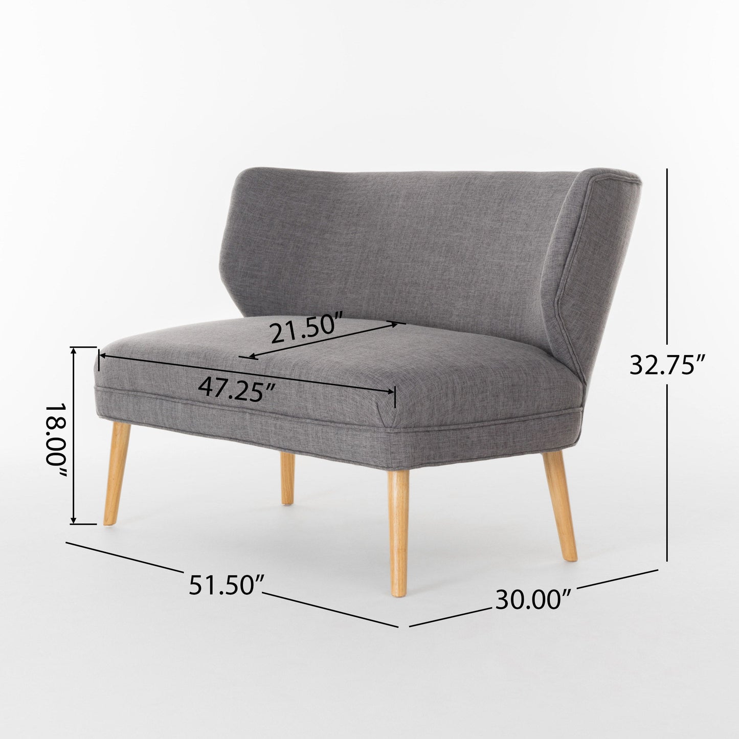 Classic Upholstered Loveseat With Curved Backrest - Gray