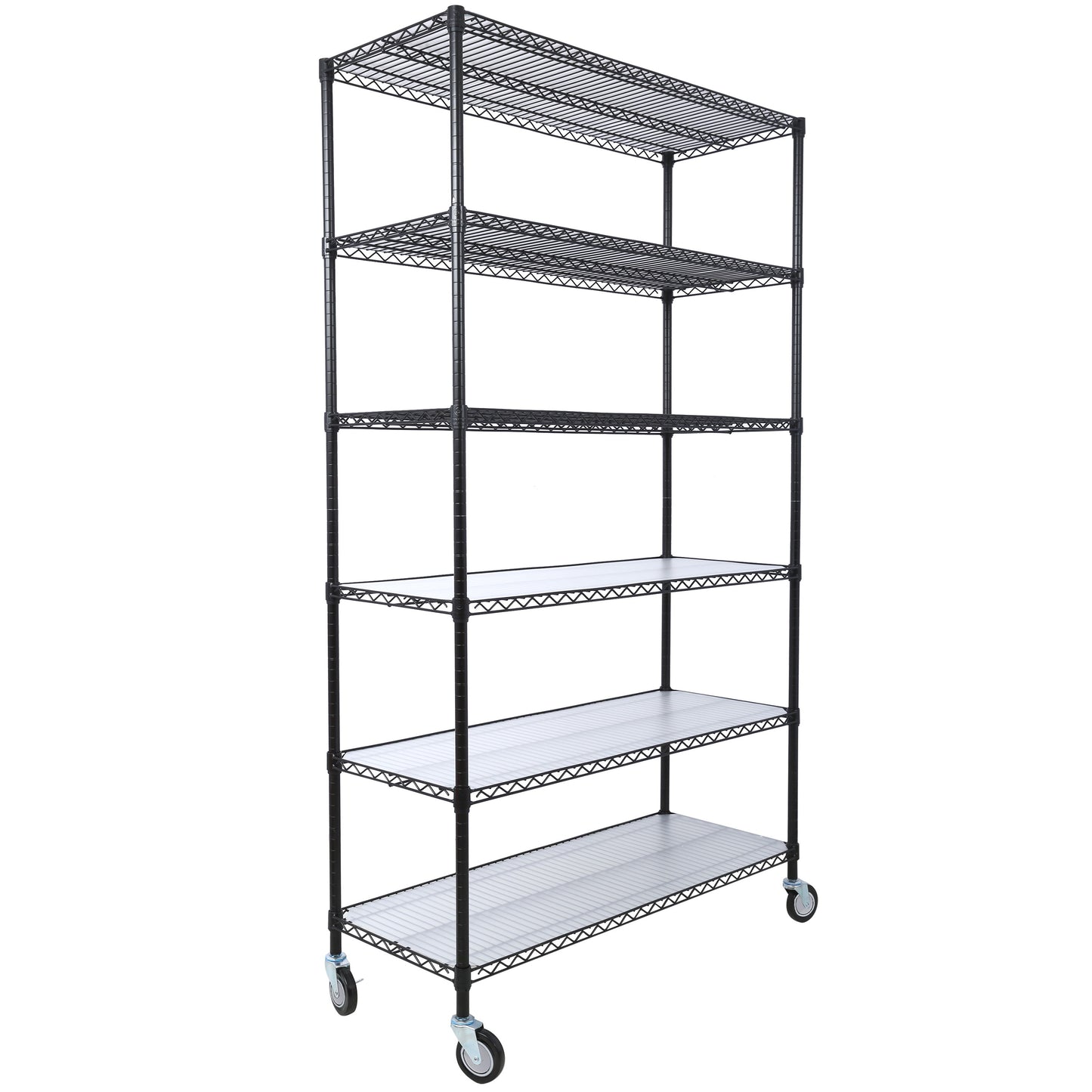 84" x 48" x 20" 6 Tier 6000Lbs Capacity Nsf Metal Shelf Wire Shelving Unit, Heavy Duty Adjustable Storage Rack With Wheels & Shelf Liners For Commercial Grade Utility Steel Storage Rack - Black