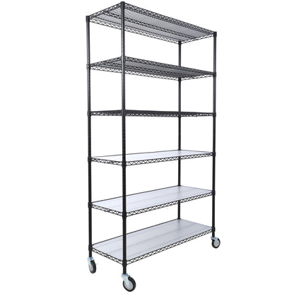 84" x 48" x 20" 6 Tier 6000Lbs Capacity Nsf Metal Shelf Wire Shelving Unit, Heavy Duty Adjustable Storage Rack With Wheels & Shelf Liners For Commercial Grade Utility Steel Storage Rack - Black