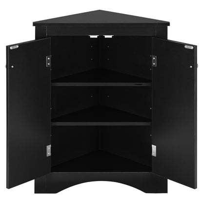 Triangle Bathroom Storage Cabinet With Adjustable Shelves, Freestanding Floor Cabinet For Home Kitchen - Black