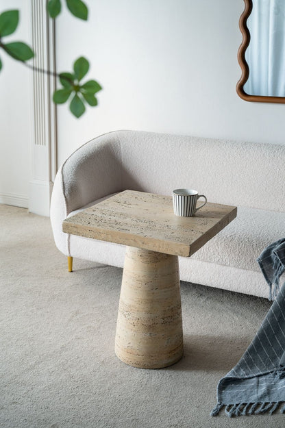 Square Side Table With Pedestal Base - Cream
