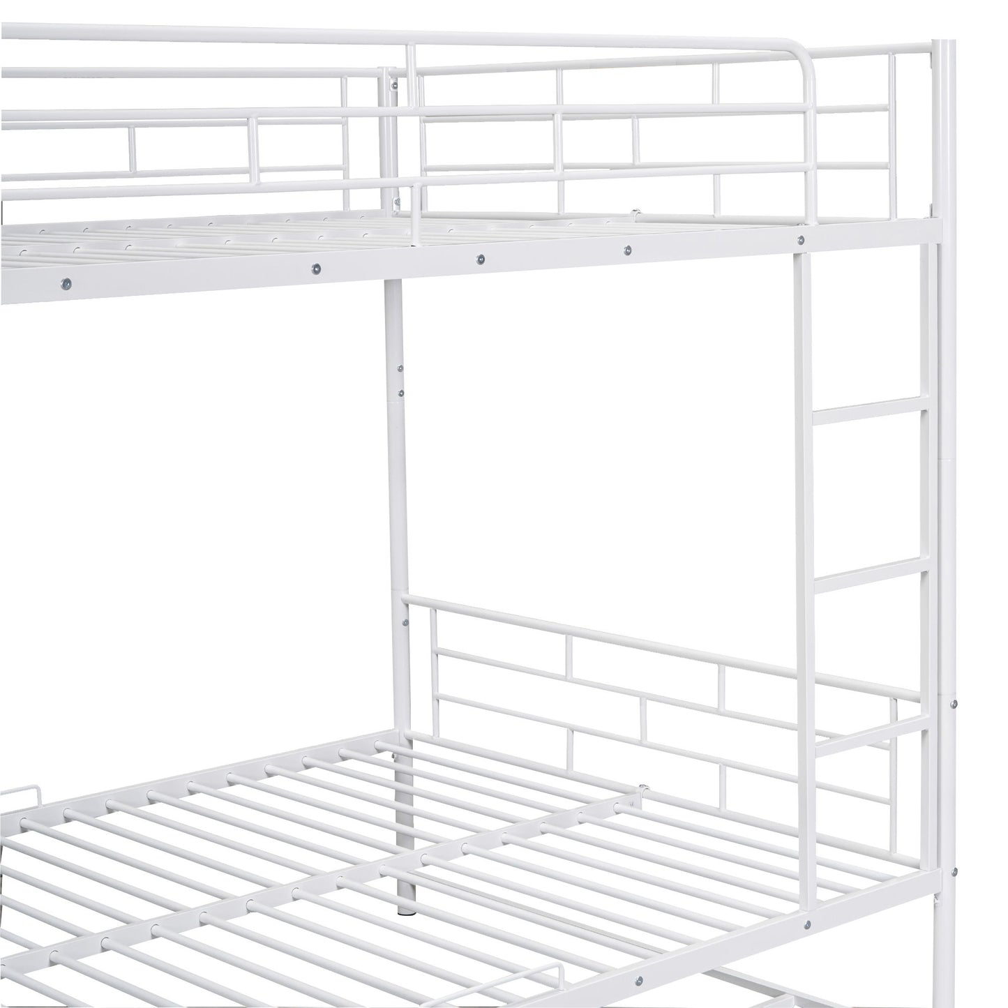 Full Over Full Bunk Bed With Shelf And Guardrails - White