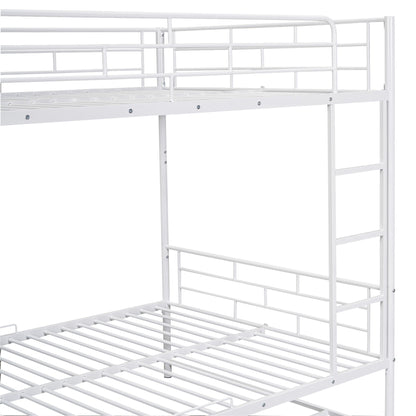 Full Over Full Bunk Bed With Shelf And Guardrails - White