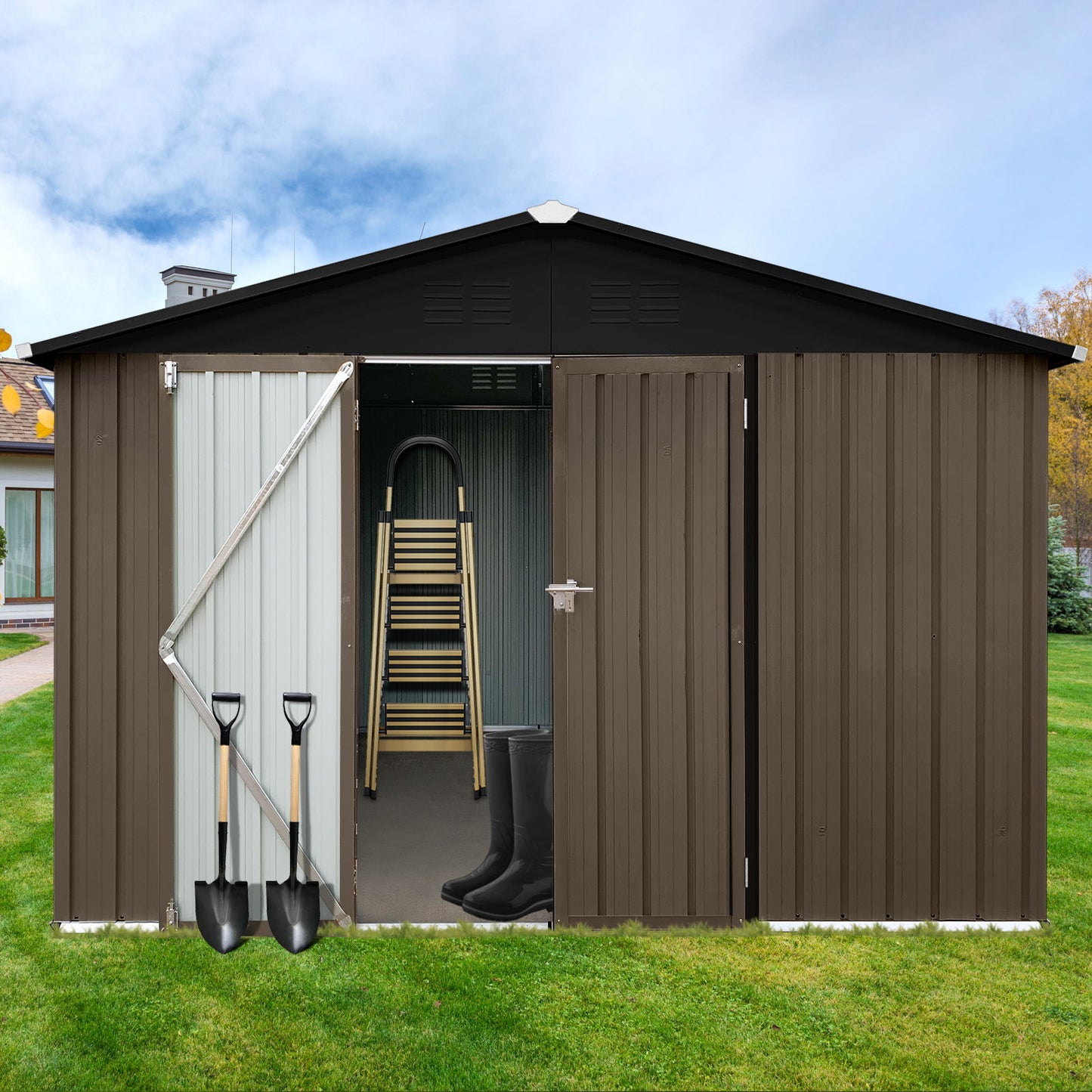 10'x12' Garden Sheds Outdoor Storage Sheds - Brown / Black