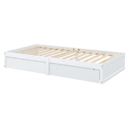 Twin Size Daybed With Fence Guardrails And 2 Drawers, Split Into Independent Floor Bed & Daybed - White