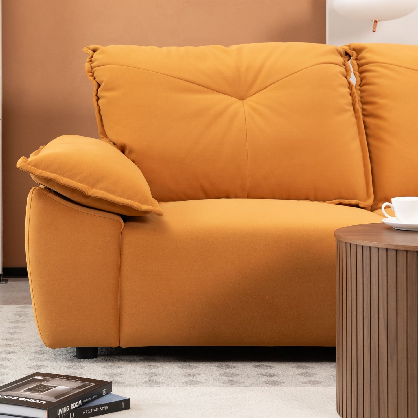 Contemporary Fabric Sofa With Removable Pillowcase And Backrest, Living Room Or Bedroom Use - Orange